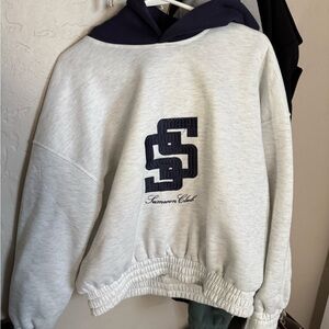 Oversized Gray and Navy Hoodie with Embroidered Logo